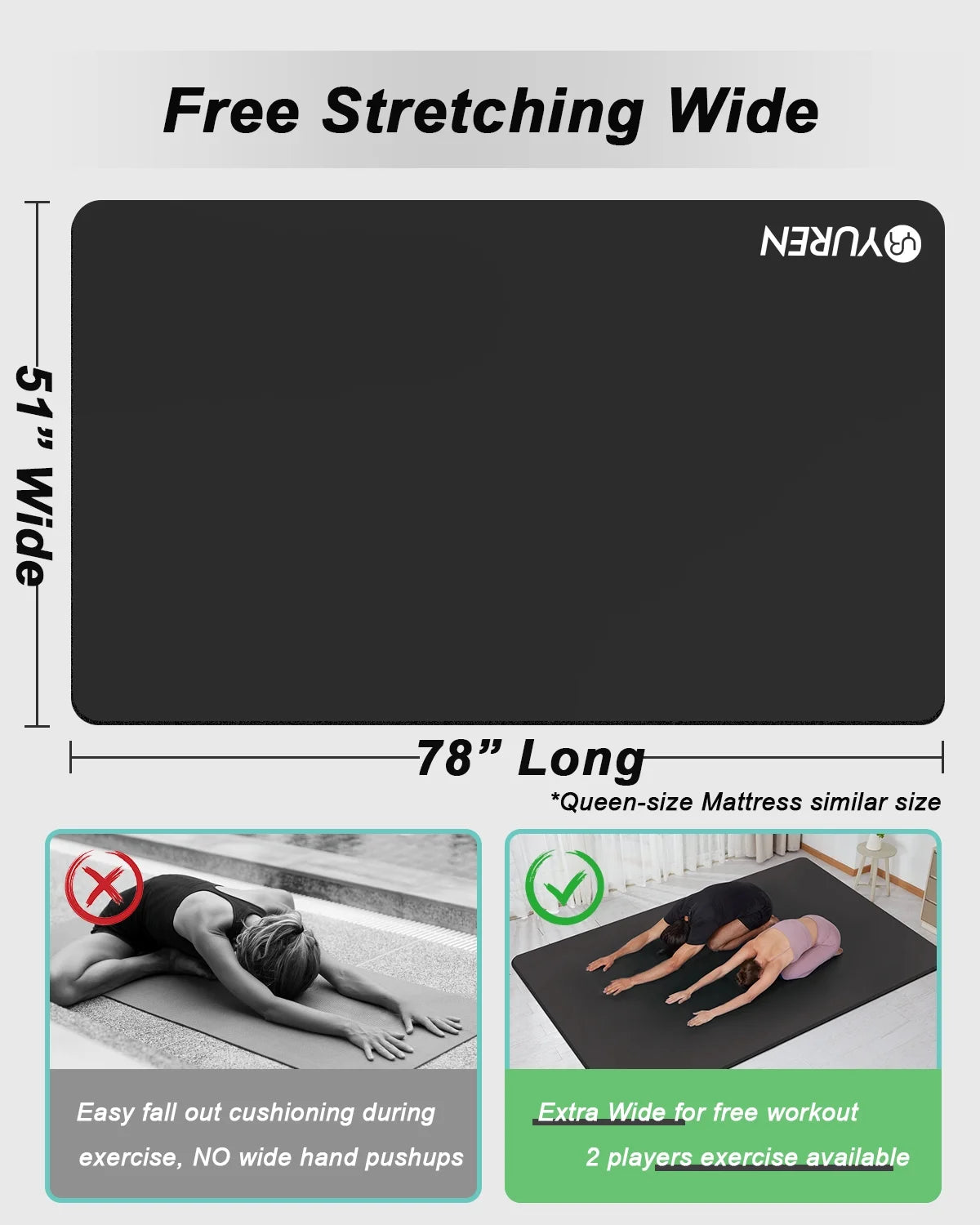 Large Yoga Mat 78X51" 10Mm Thick NBR Foam Exercise Mat for Home Fitness Pilates Workout, Black