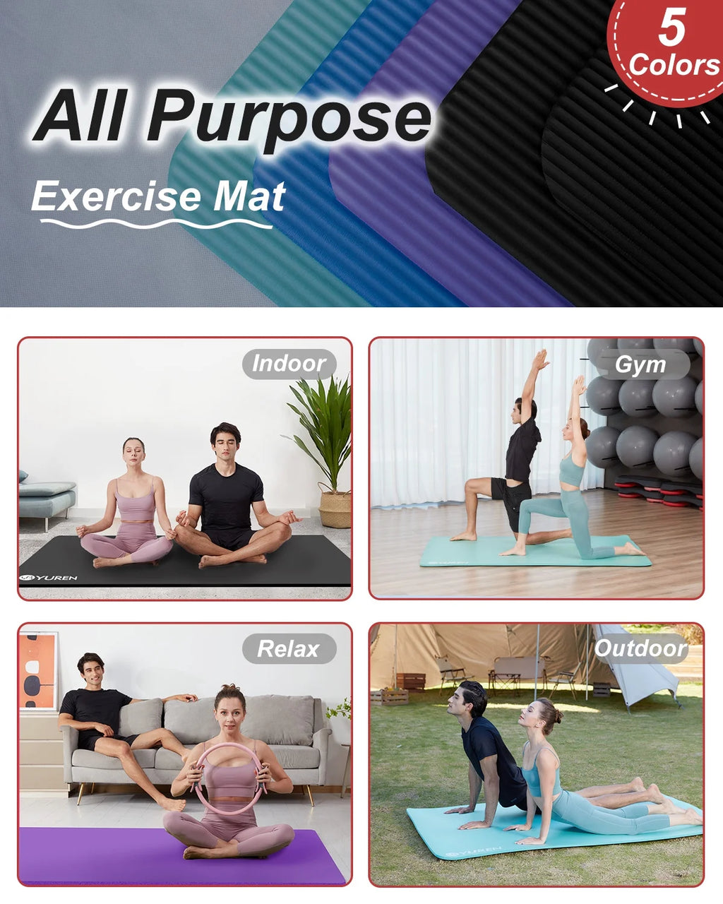 Large Yoga Mat 78X51" 10Mm Thick NBR Foam Exercise Mat for Home Fitness Pilates Workout, Black
