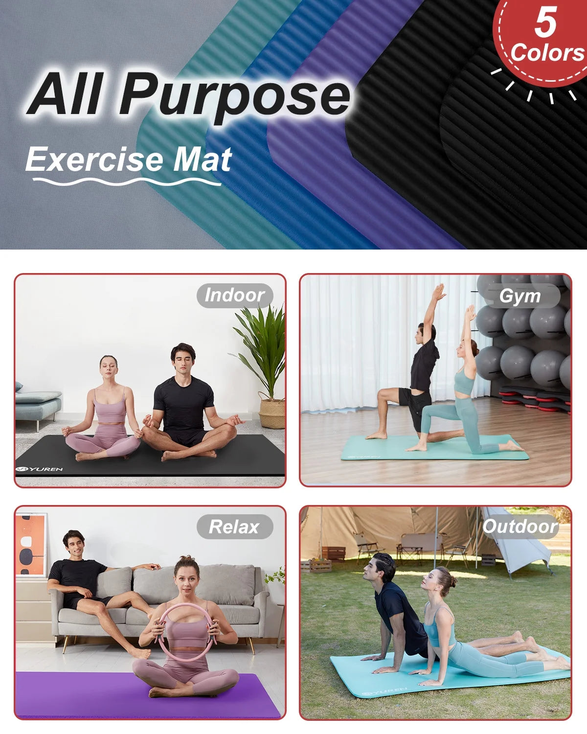 Large Yoga Mat 78X51" 10Mm Thick NBR Foam Exercise Mat for Home Fitness Pilates Workout, Black