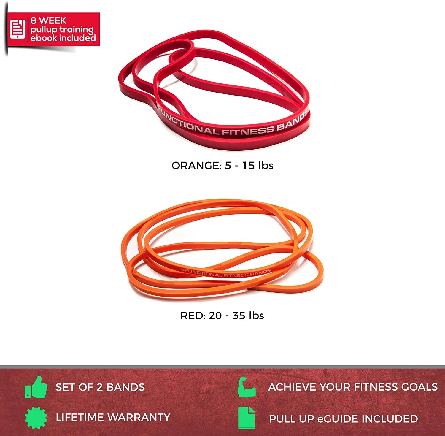 Functional Fitness Pull up Assistance Bands - Resistance Bands Set for Men & Women (2Pack)