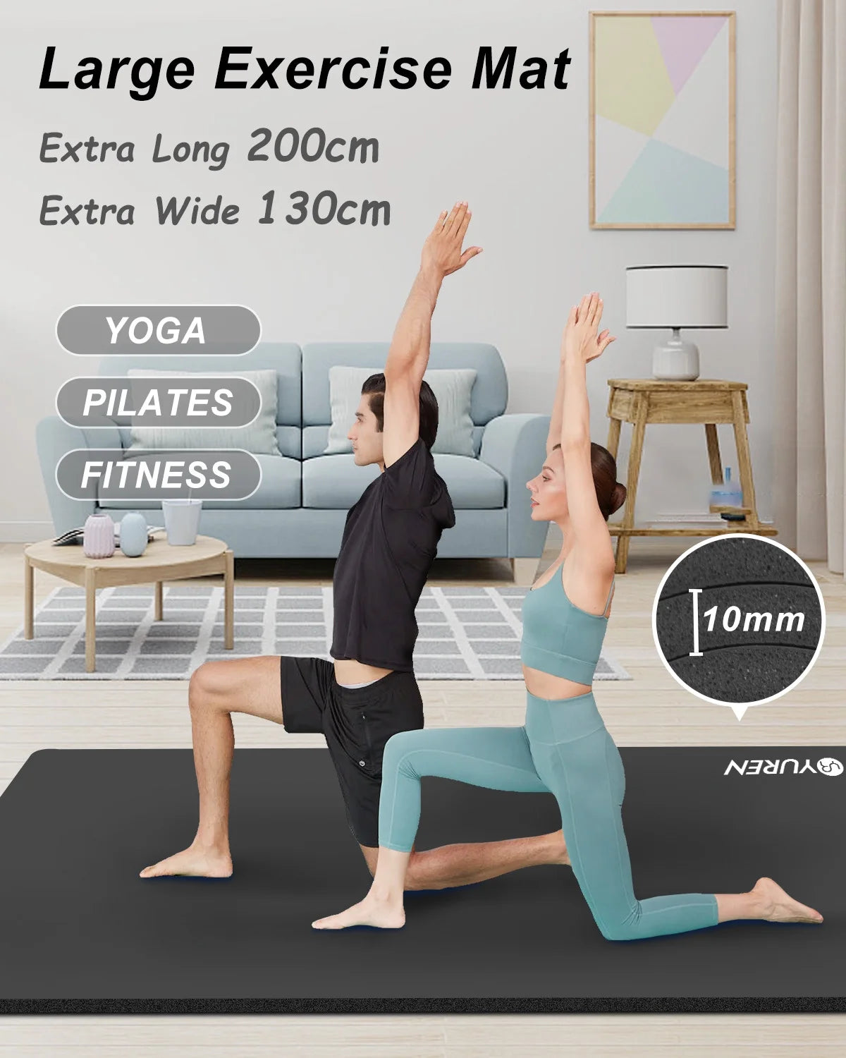 Large Yoga Mat 78X51" 10Mm Thick NBR Foam Exercise Mat for Home Fitness Pilates Workout, Black