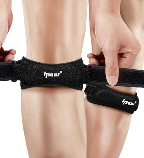 2 Pack Knee Pain Relief & Patella Stabilizer Knee Strap Brace Support for Hiking, Soccer, Basketball, Running, Jumpers Knee, Tennis, Tendonitis, Volleyball & Squats, Black