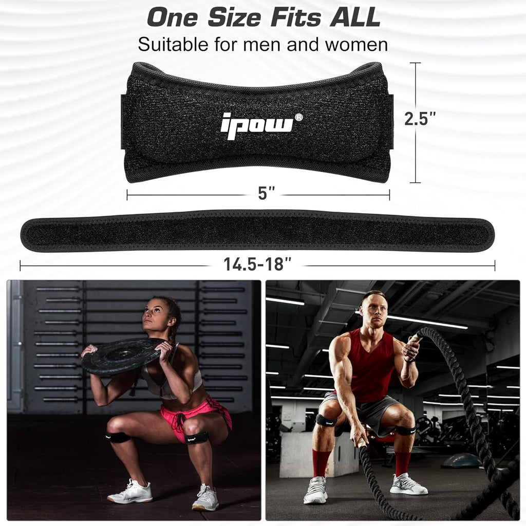 2 Pack Knee Pain Relief & Patella Stabilizer Knee Strap Brace Support for Hiking, Soccer, Basketball, Running, Jumpers Knee, Tennis, Tendonitis, Volleyball & Squats, Black