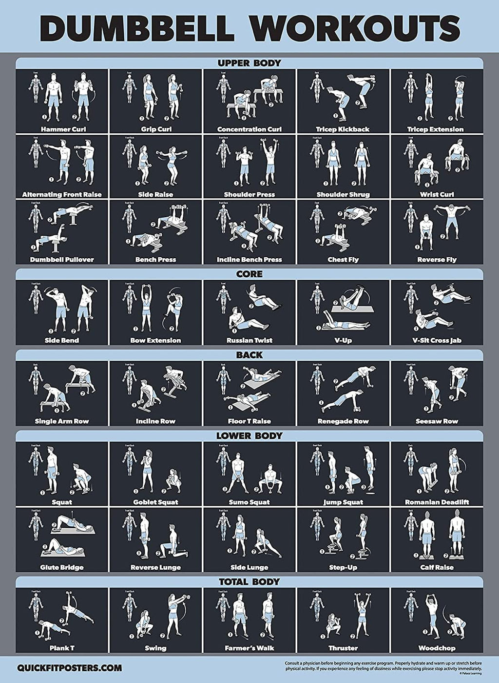 Dumbbell Workout Exercise Poster [Dark] Dumbbell Poster, Workout Poster