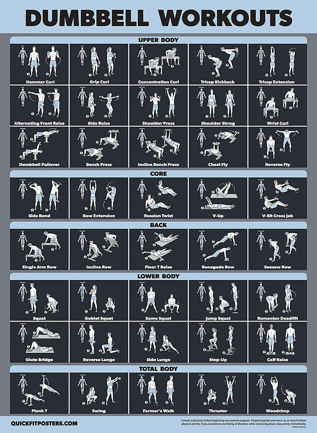 Dumbbell Workout Exercise Poster [Dark] Dumbbell Poster, Workout Poster