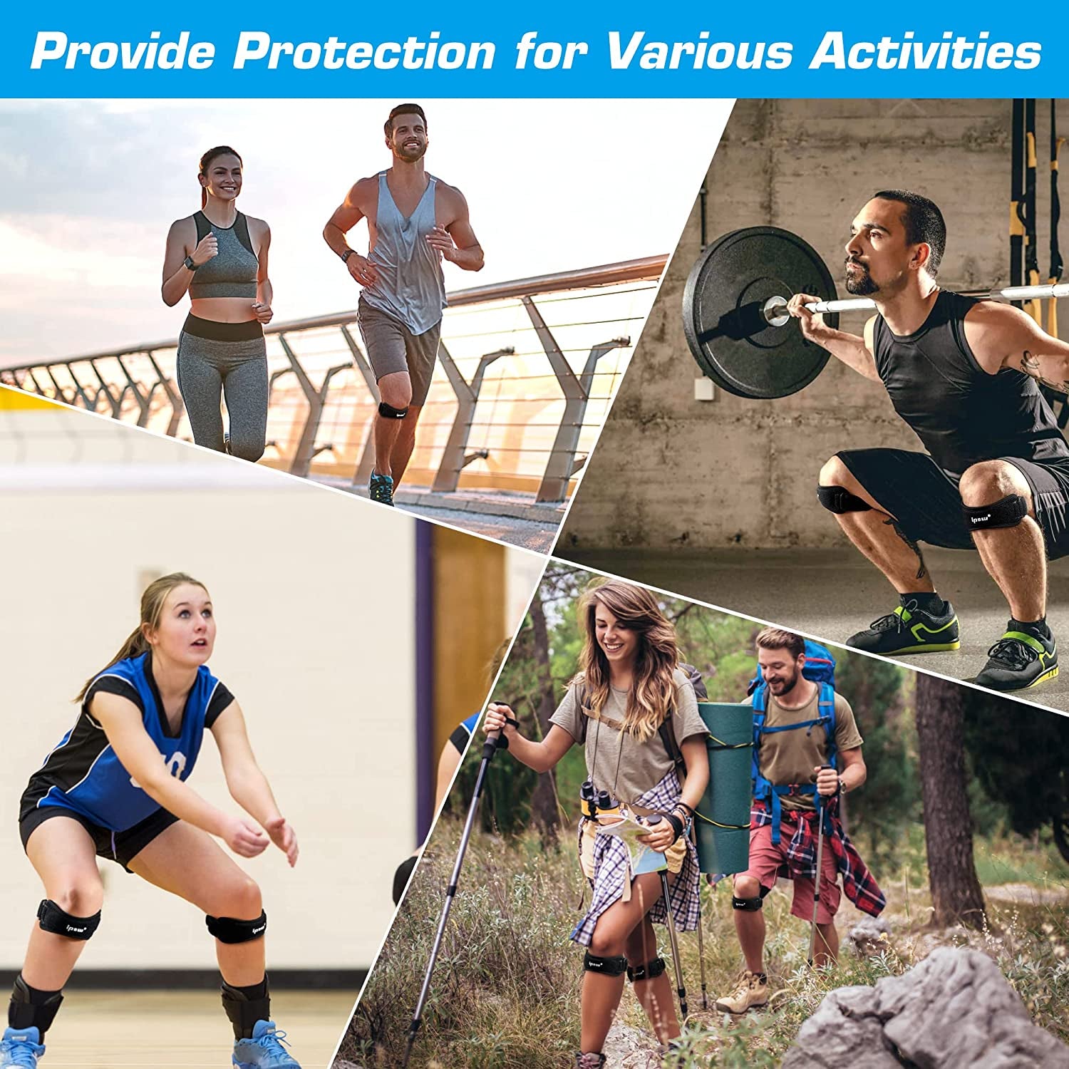 2 Pack Knee Pain Relief & Patella Stabilizer Knee Strap Brace Support for Hiking, Soccer, Basketball, Running, Jumpers Knee, Tennis, Tendonitis, Volleyball & Squats, Black